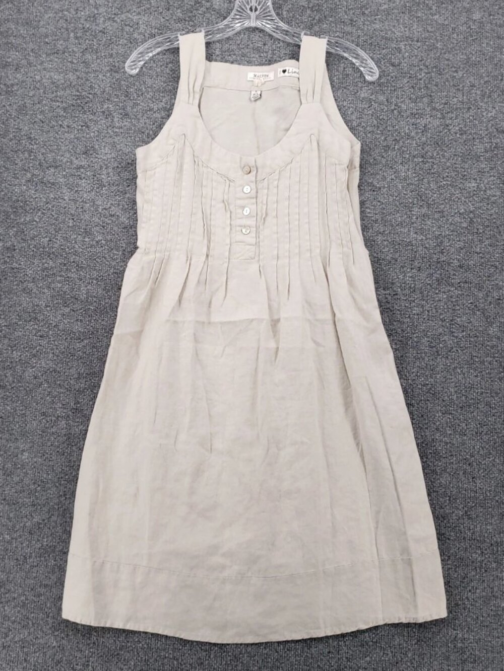 MALVIN Dress Womens S Small Beige Mini Linen Pintuck Tank Sleeveless A Line